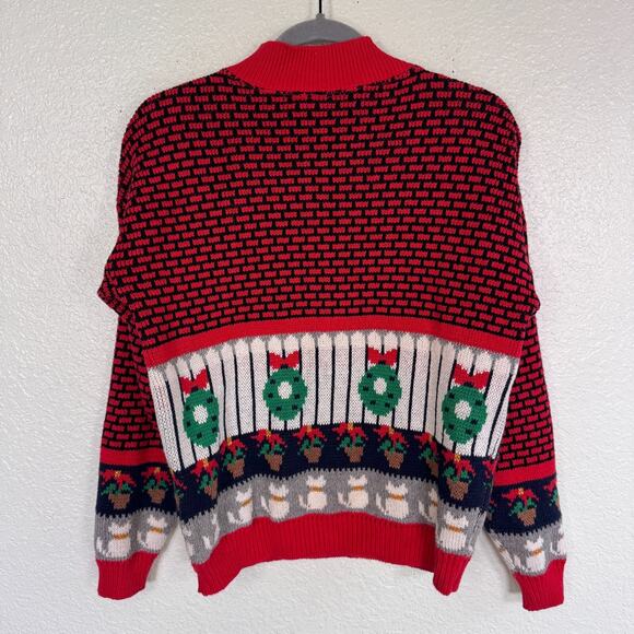 Vintage Christmas Sweater Women Small Ugly Xmas Party Carolers Cats Holiday 90s - Picture 2 of 12